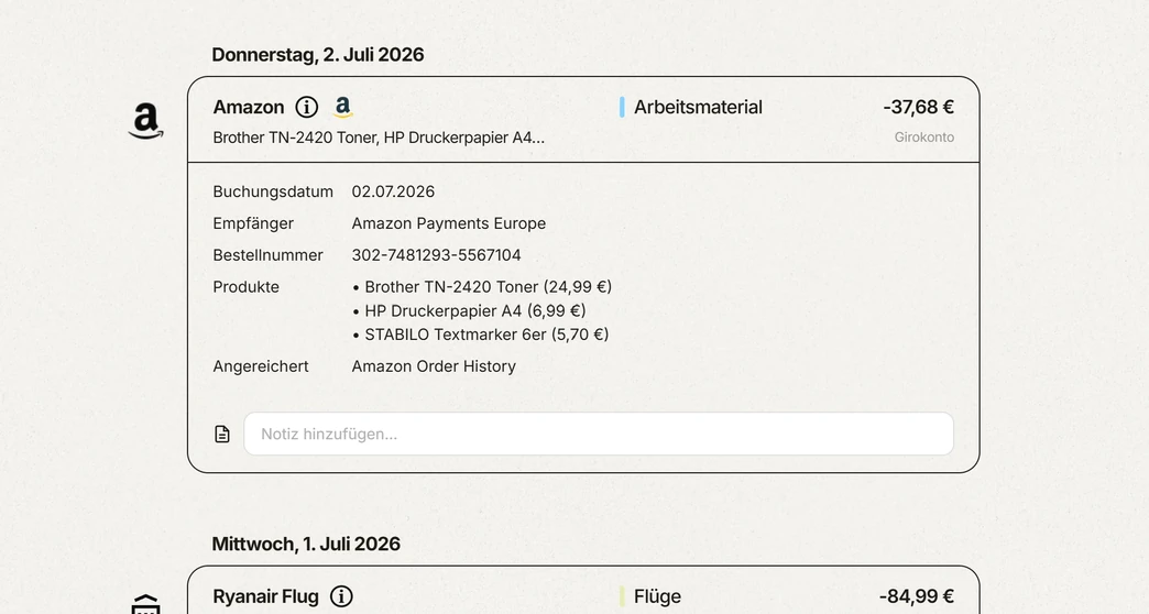 Amazon-Bestellung mit Artikeln in James