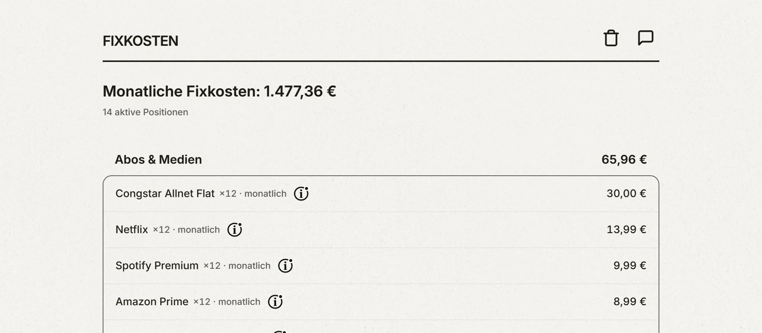 Fixkosten – wiederkehrende Ausgaben in James
